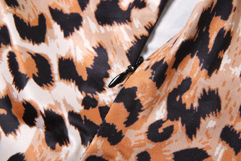 MB1136 Leopard Print Long-Sleeve Bodycon Jumpsuit