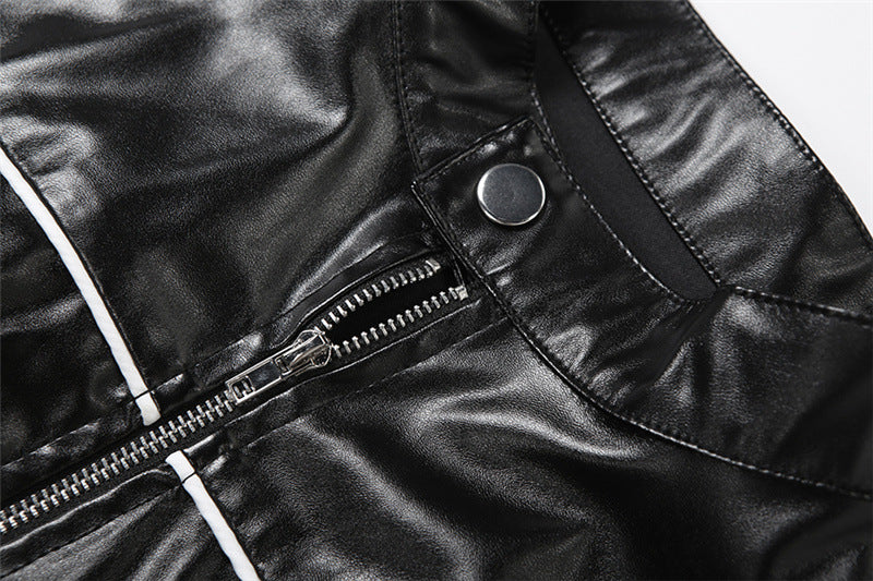 MB1106 Black Cropped PU Leather Bomber Jacket