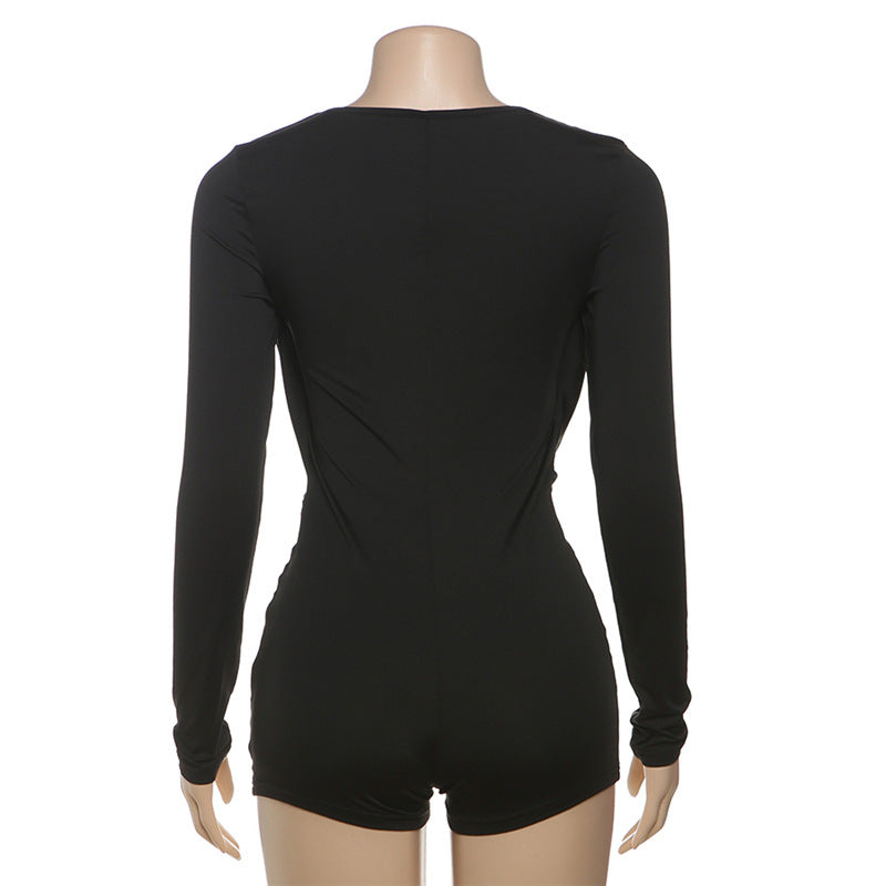 MB1501 Deep V Ruched Long Sleeve Romper