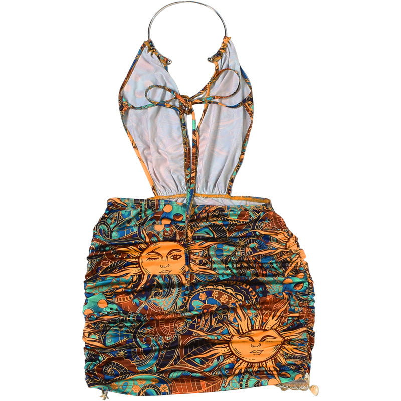 MB1535 Women's Halter Neck Deep V Cut Out Bodycon Mini Dress