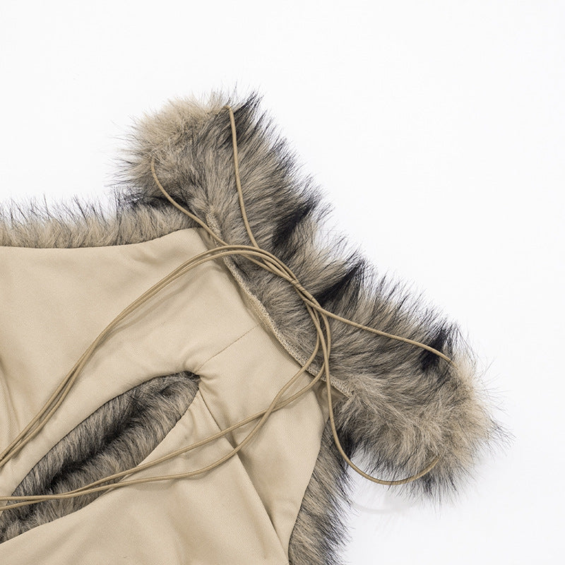 MB1058 Women's Clubwear Faux Fur Halter Neck Crop Top