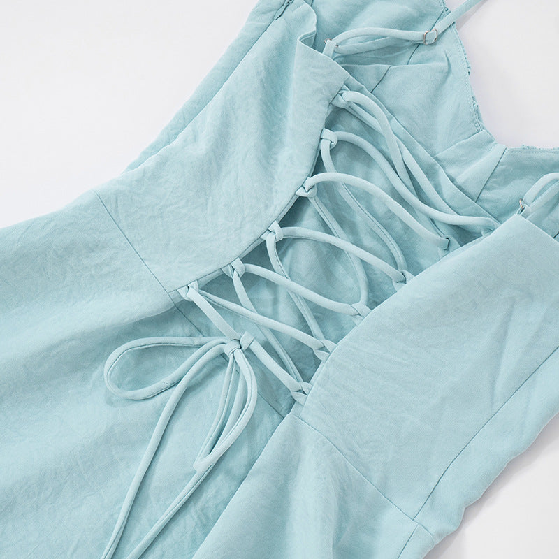 MB1024 Pleated Spaghetti Strap A-Line Mini Dress