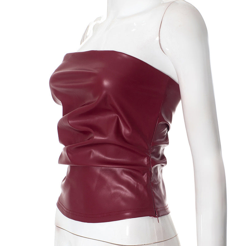 MB1005 Leather Strapless Tube Top for Women