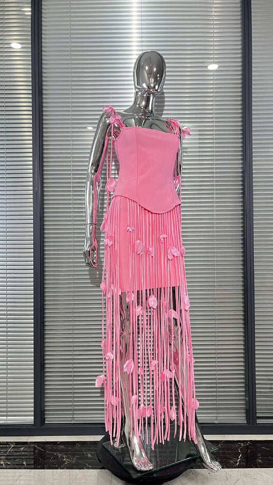 MB2107 Floral Fringe Tassel Bandage Mini Dress, Party Cocktail Gown