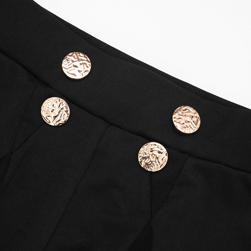 MB10101 High-Waist Sheer Mesh & Faux Fur Trim Pants