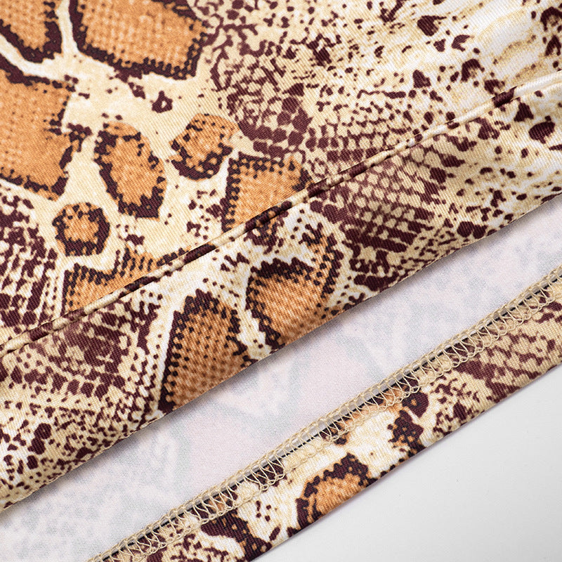 MB10129 Women's Snake Print Cutout Crop Top & Leggings Two Piece Set