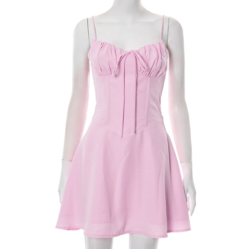 MB1024 Pleated Spaghetti Strap A-Line Mini Dress