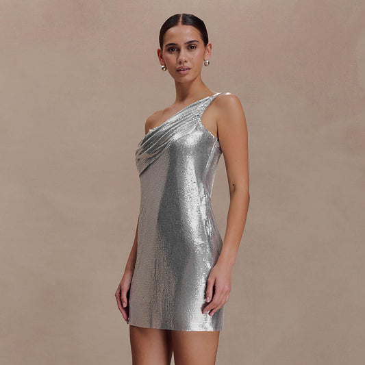 MB1456 Women's Shiny Sequined Fabric Mini Dress