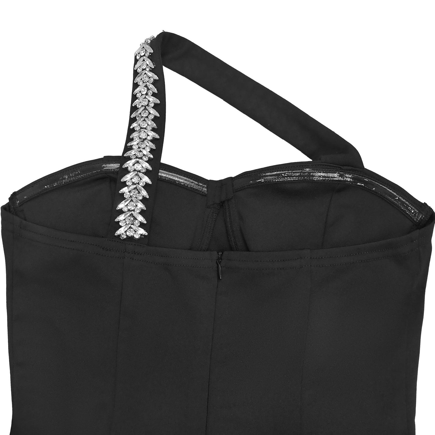 MB1611 Black One-Shoulder Rhinestone Bodycon Dress