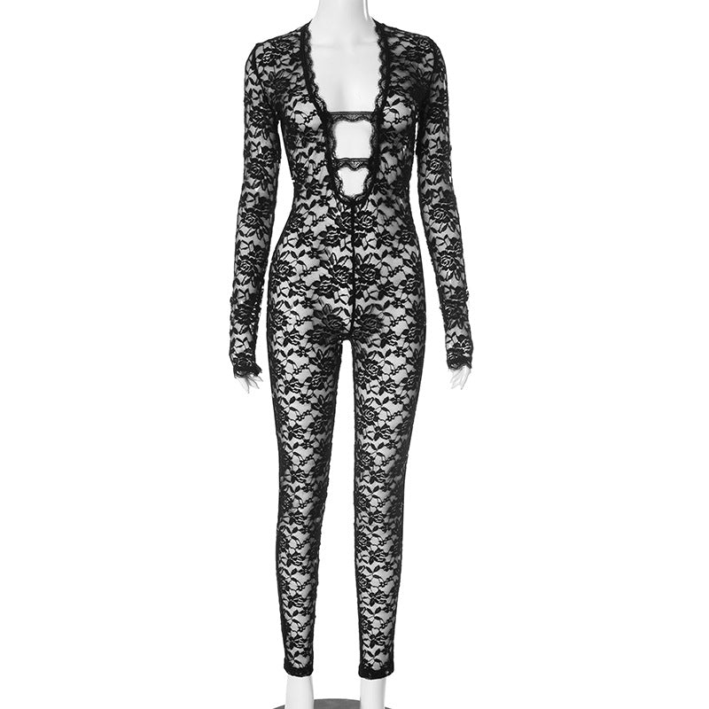 MB1023 Women's Sexy Black Lace Jumpsuit