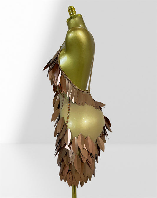 MB2103 Brown Acrylic Feather Mini Dress, Party Performance Gown
