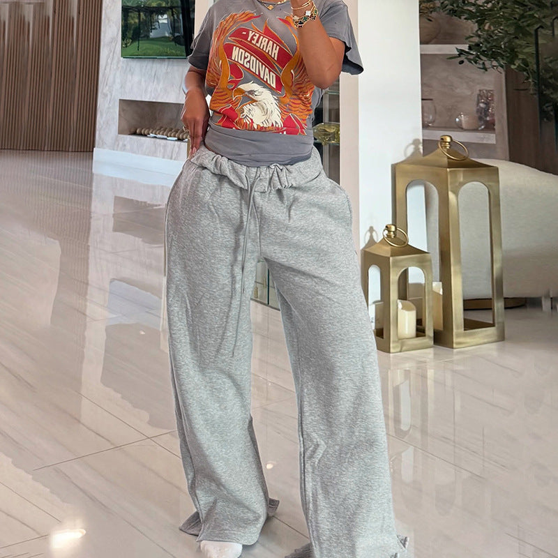 MB1039 Women's High Waist Drawstring Wide Leg Pants