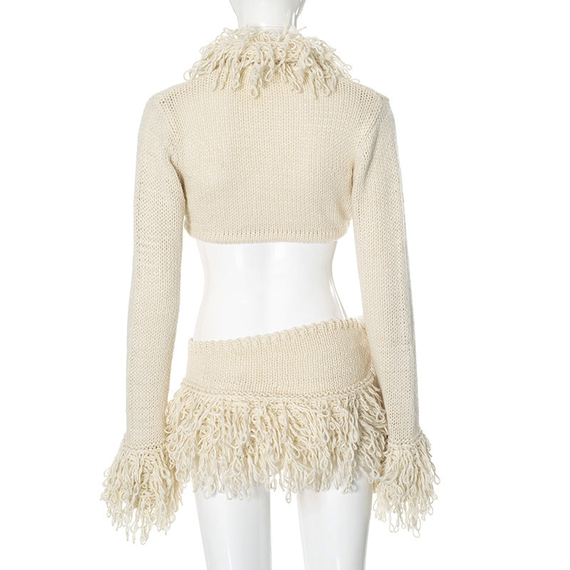 MB1022 Fringed Knit Set with Mini Skirt