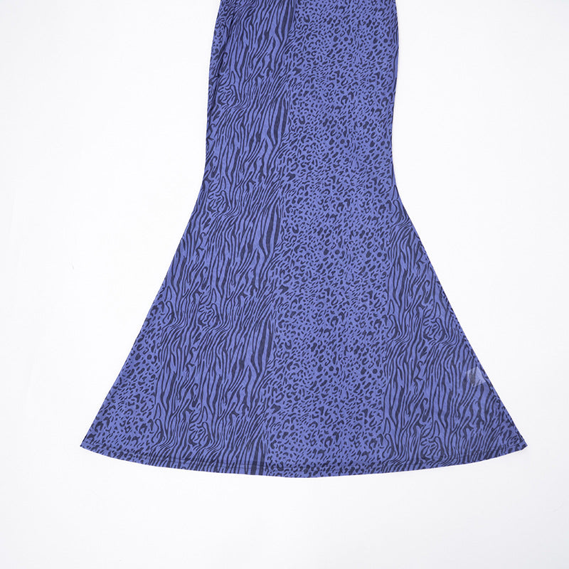 MB1403 Blue V Neck Mesh Maxi Dress for Women