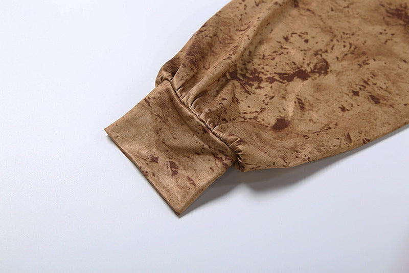 MB1510 Bronze Print Turtleneck Deep V Mini Dress