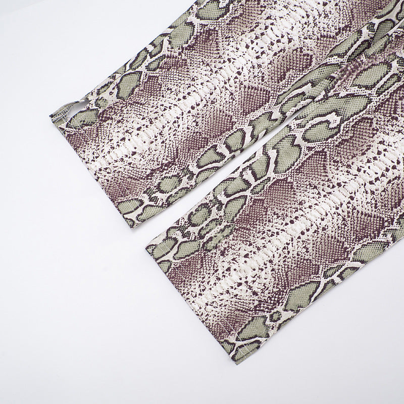 MB1407 Snake Print Halter Capri Jumpsuit for Women