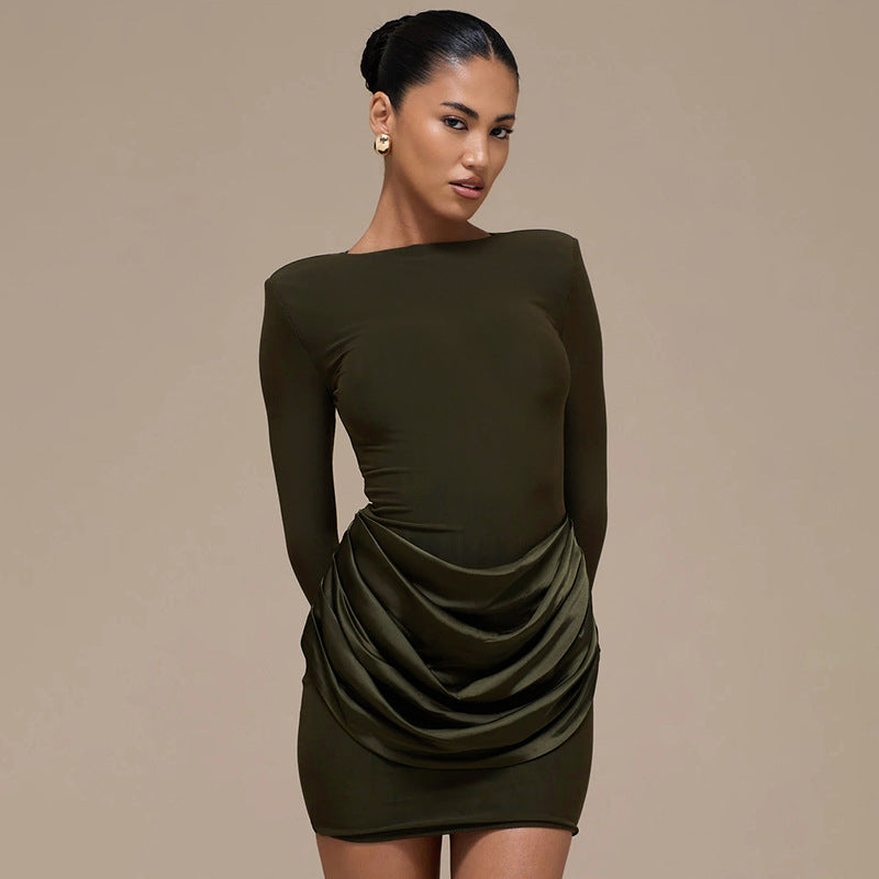 MB1418 Satin Ruched Waist Bodycon Mini Dress for Women