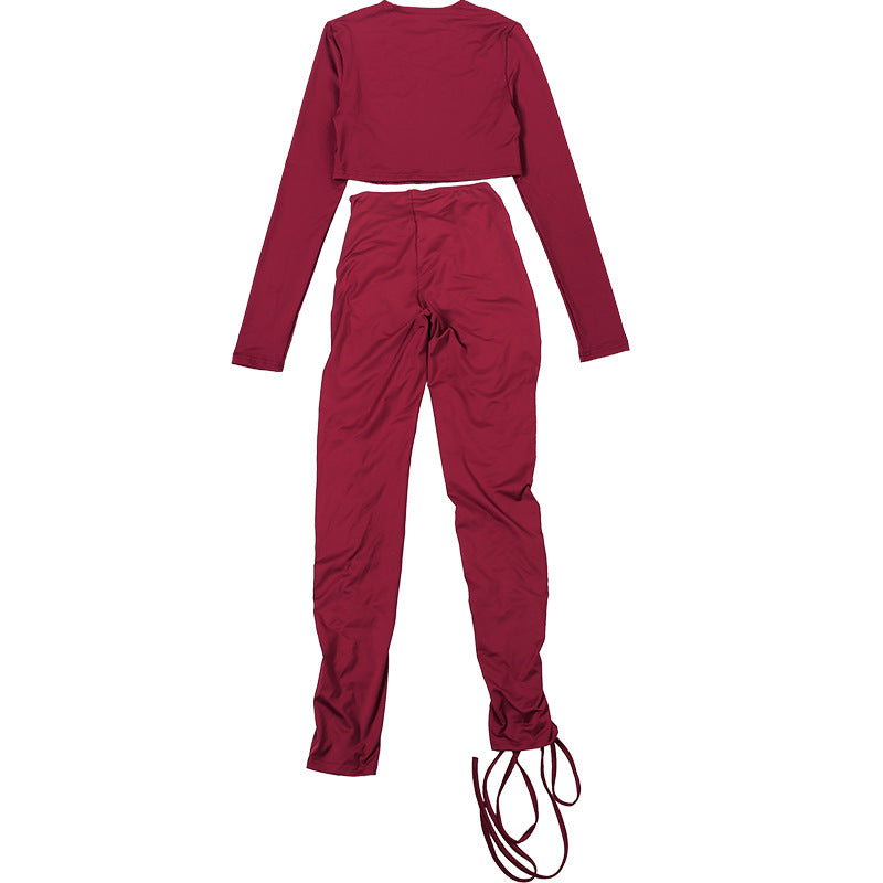 MB1810 Fitted Crop Top & Lace-Up Pants Two-Piece Outfit