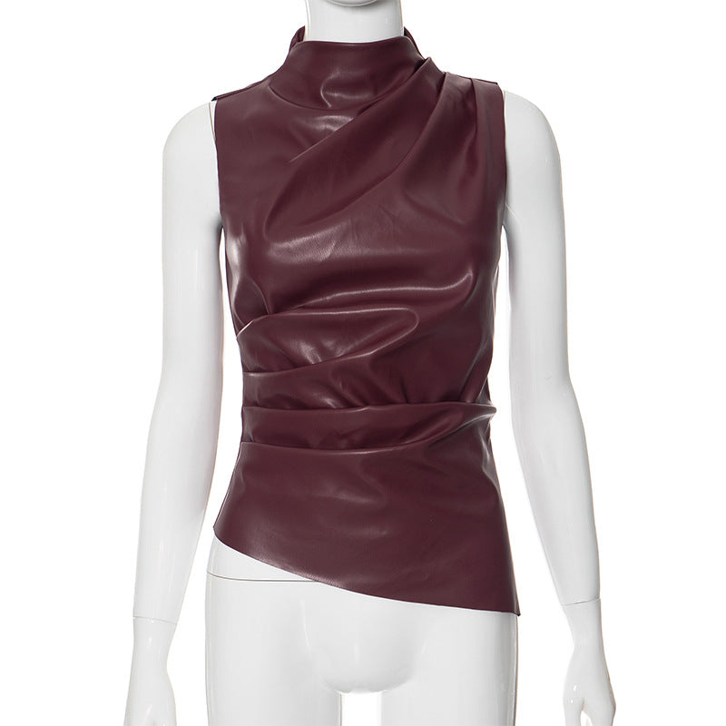 MB1006 PU Leather Sleeveless Top for Women
