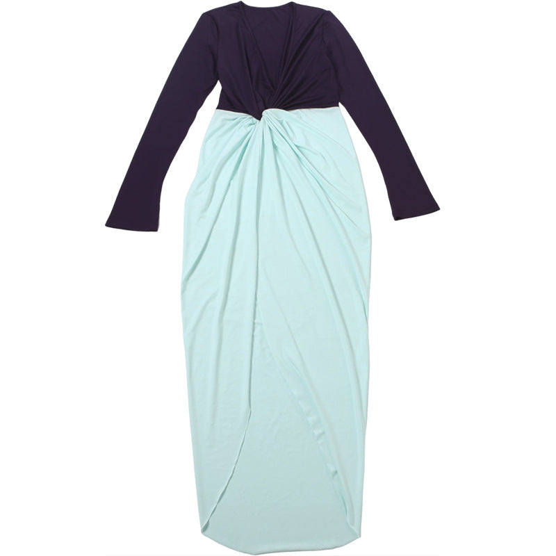 MB1148 Women’s Mint Green Color Block Maxi Dress