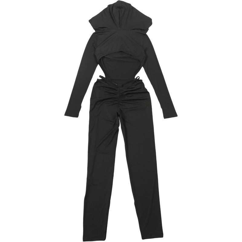 MB1125 Black Skinny Hooded Long Sleeve Jumpsuit