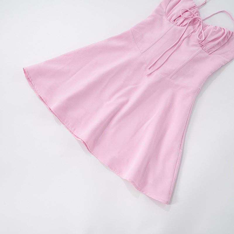 MB1024 Pleated Spaghetti Strap A-Line Mini Dress