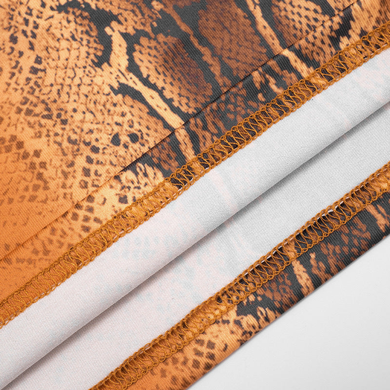 MB1431 Orange Snake Print Crop Top & Flared Bell Bottom Pants