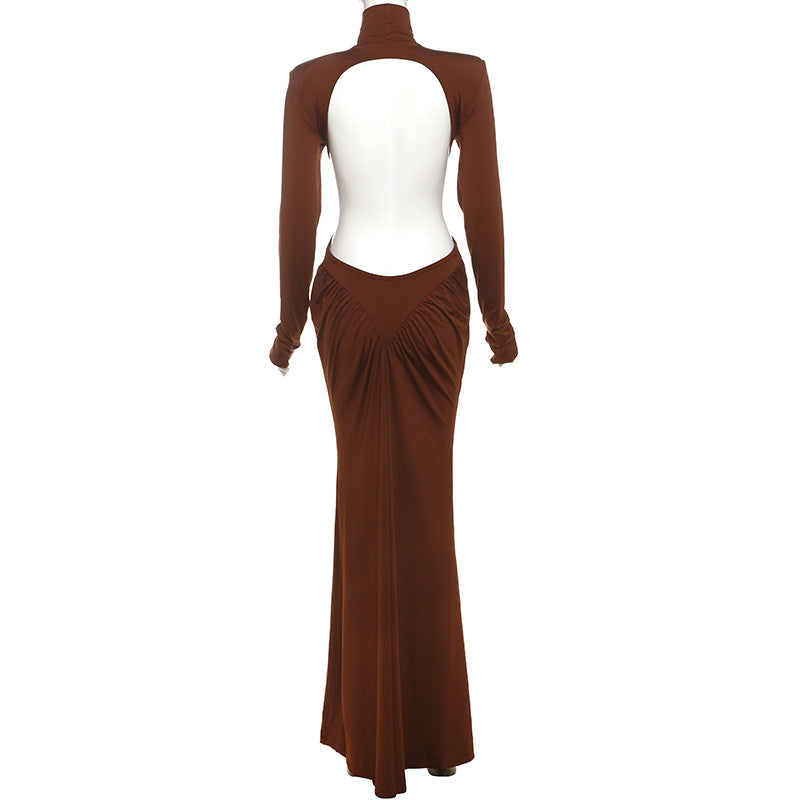 MB1132 High Neck Cutout Back Maxi Dress