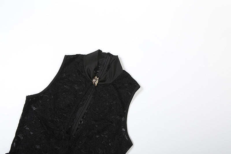 MB1122 Black Sheer Lace Sleeveless Flared Jumpsuit