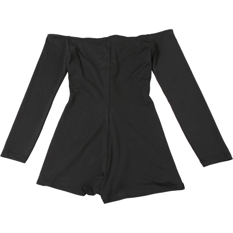 MB1506 Black Off-The-Shoulder Lace-Up Bodycon Romper