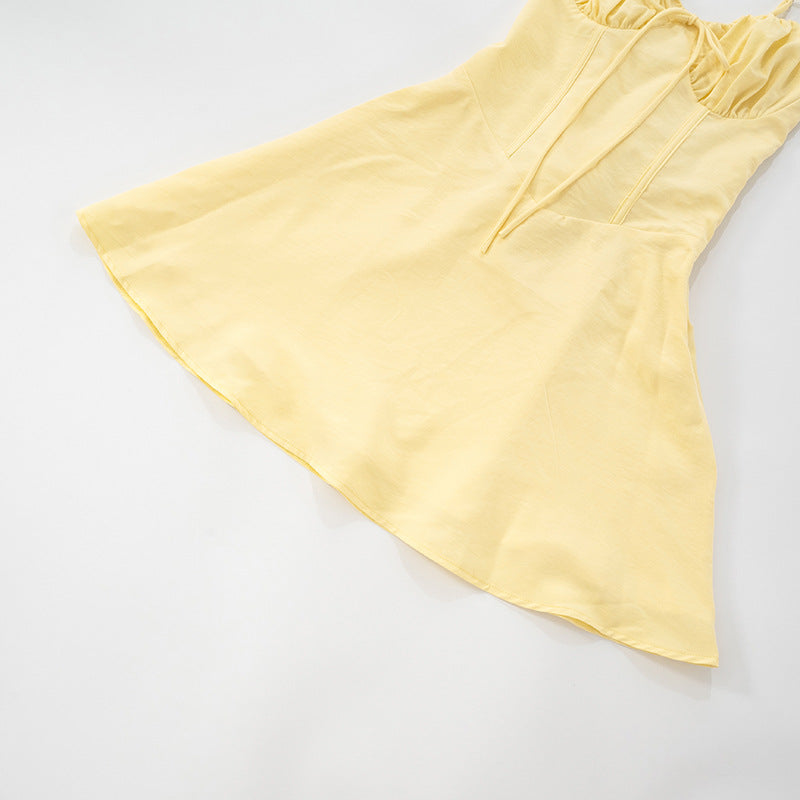 MB1024 Pleated Spaghetti Strap A-Line Mini Dress
