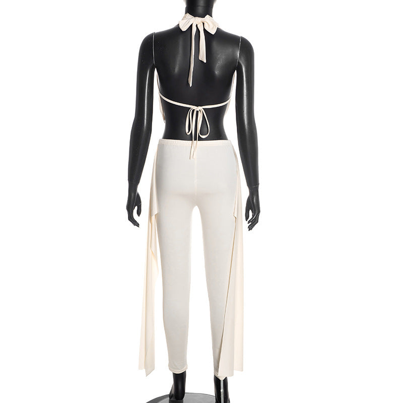 MB10153 Women's Halter Neck Crop Top with High Waisted Pants 2 Piece Set