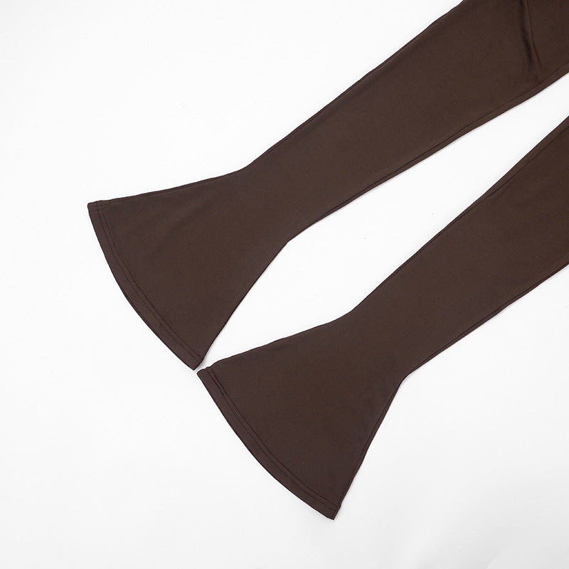 MB10148 Women's Choker Neck Crop Top & High Waist Flared Leggings 2 Piece Set