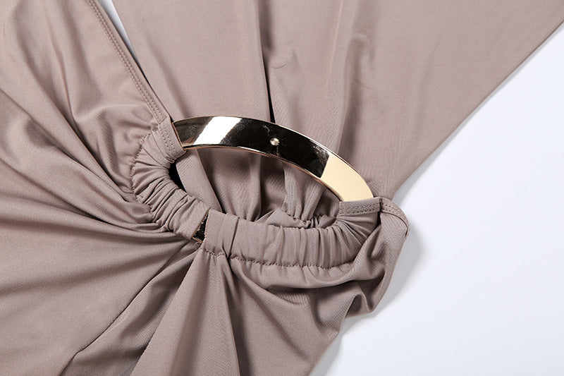 MB1157 Taupe One Shoulder Cutout Maxi Dress