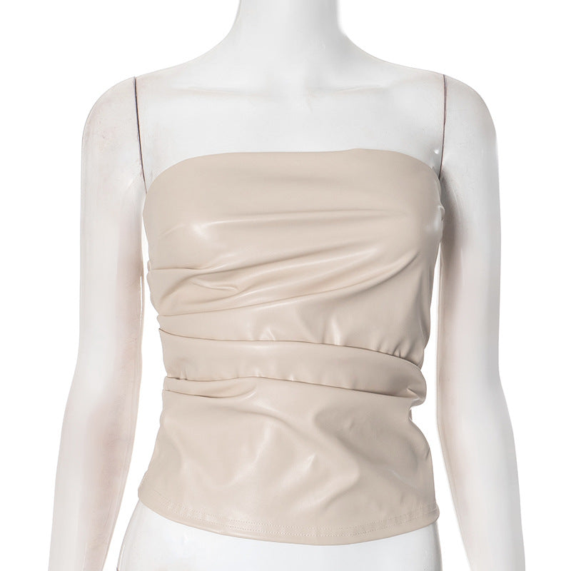 MB1005 Leather Strapless Tube Top for Women