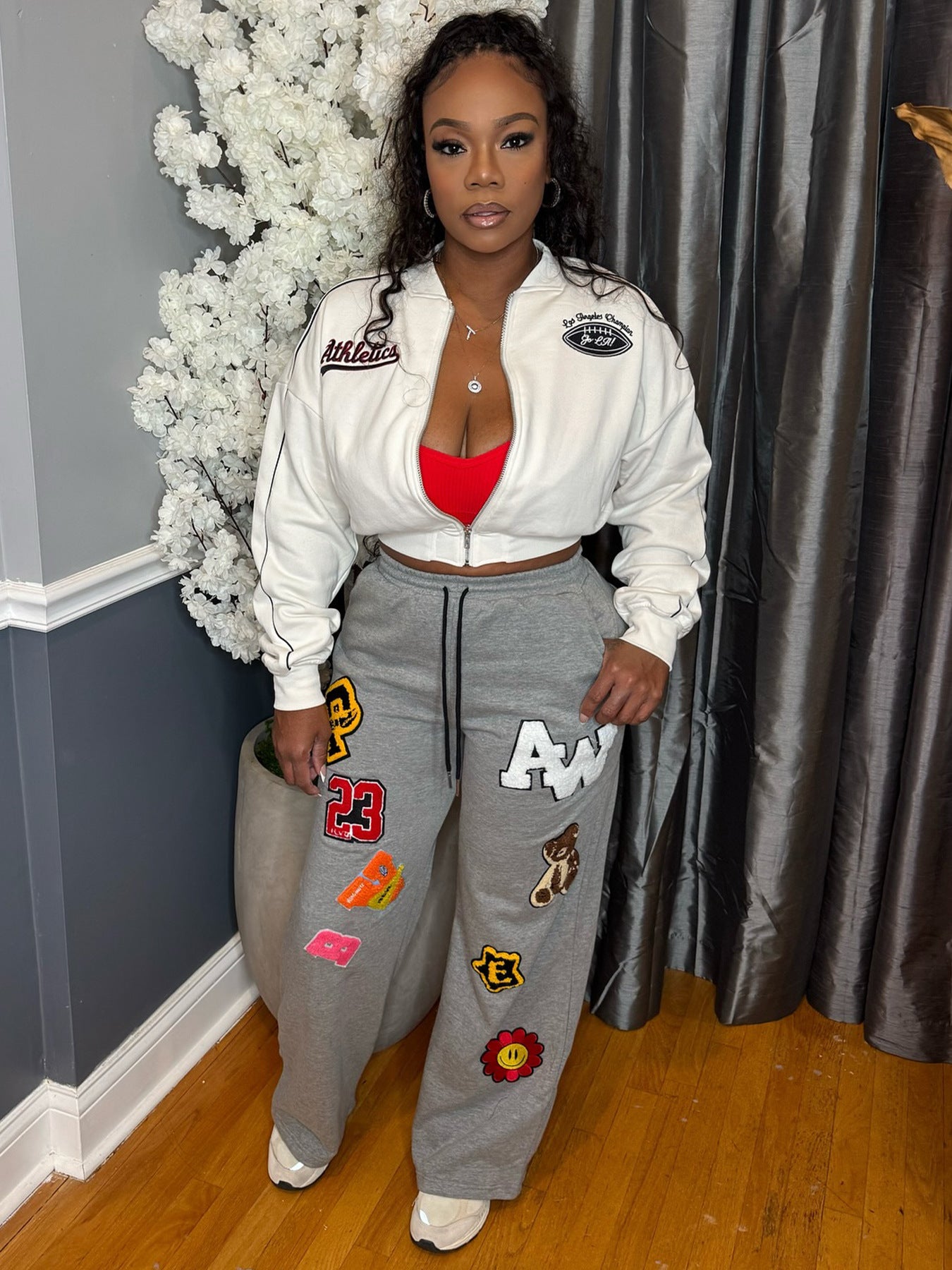 MB1706 Embroidered Cropped Baseball Jacket for Women