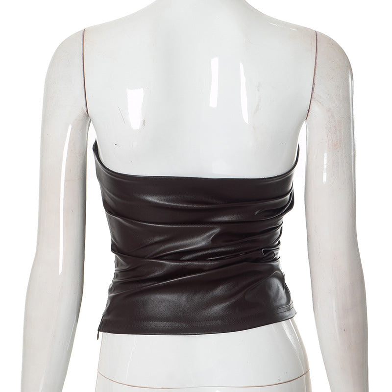 MB1005 Leather Strapless Tube Top for Women