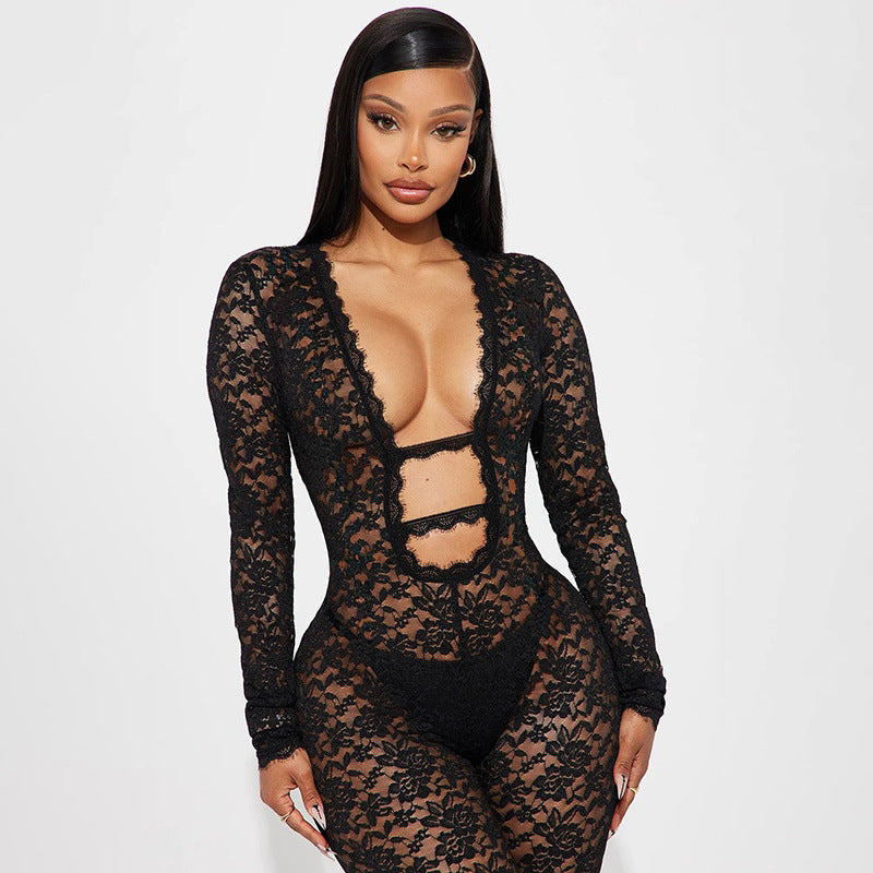 MB1023 Women's Sexy Black Lace Jumpsuit