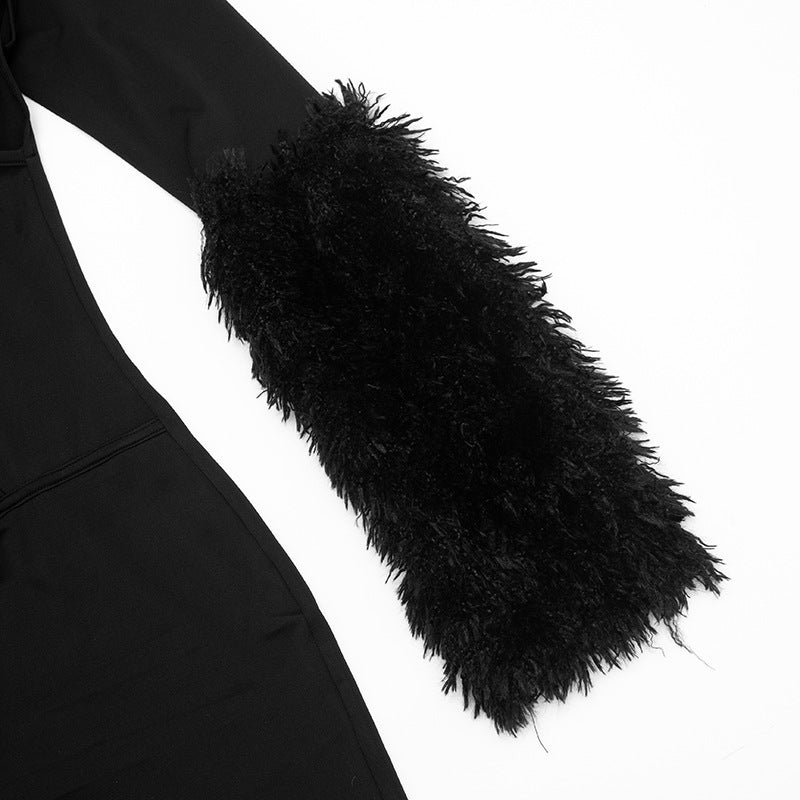 MB10139 Women’s Cutout Crisscross Faux Fur Cuff Jumpsuit