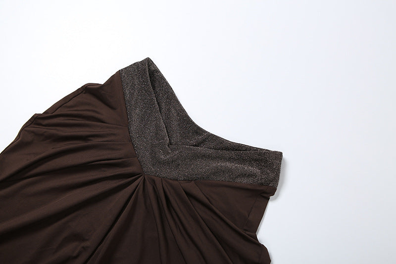 MB1159 Women's Brown Cut Out Crop Top with High Waisted Maxi Skirt 2 Piece Set