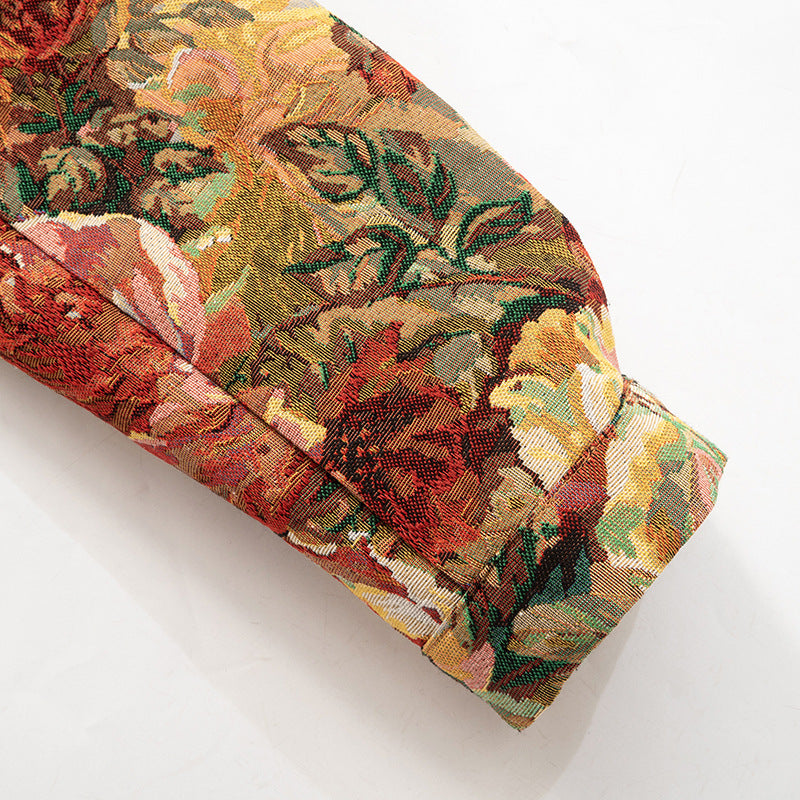 MB10105 Vintage Floral Jacquard Crop Collared Jacket