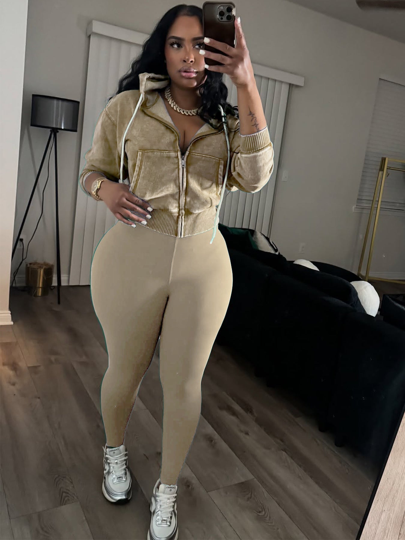 MB1710 Women's Fleece Hoodie & High-Waisted Yoga Pants Two-Piece Set