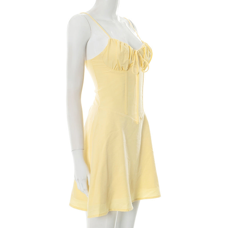 MB1024 Pleated Spaghetti Strap A-Line Mini Dress