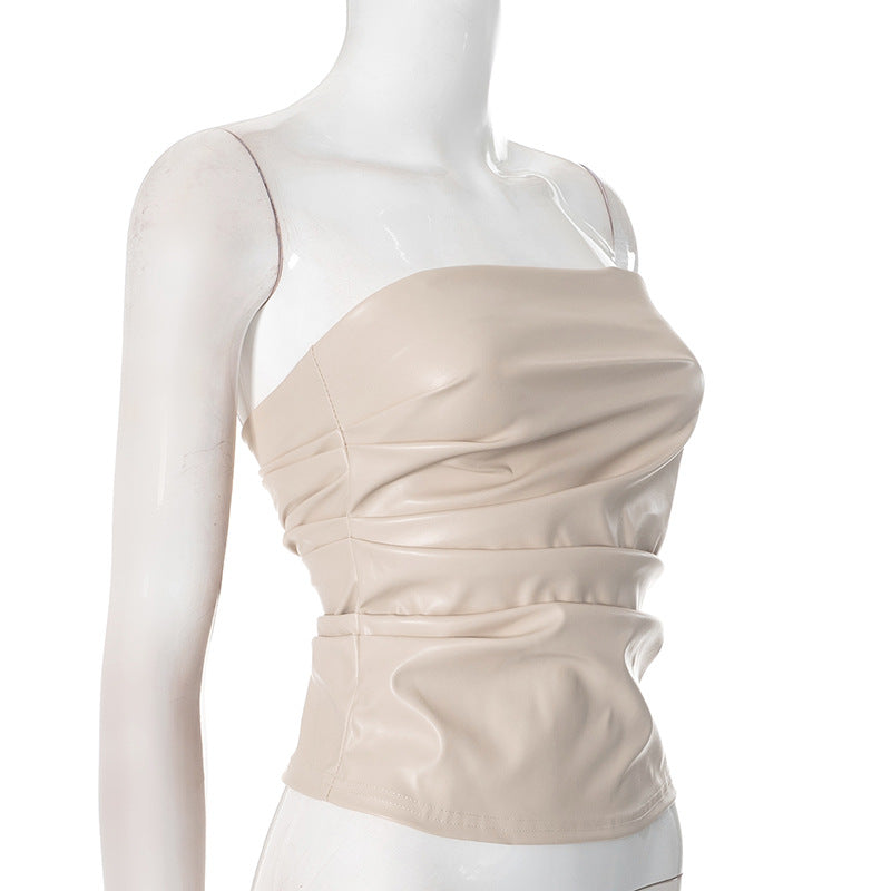 MB1005 Leather Strapless Tube Top for Women