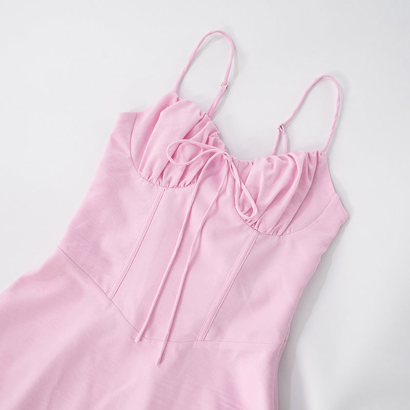 MB1024 Pleated Spaghetti Strap A-Line Mini Dress