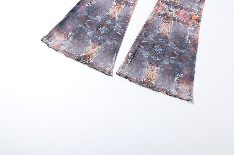 MB1826 Women's Sheer 2 Piece Set - Long Sleeve Top & Flared Mesh Pants