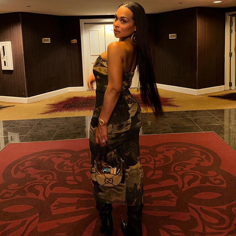 MB1001 Printed Bodycon Midi Dress
