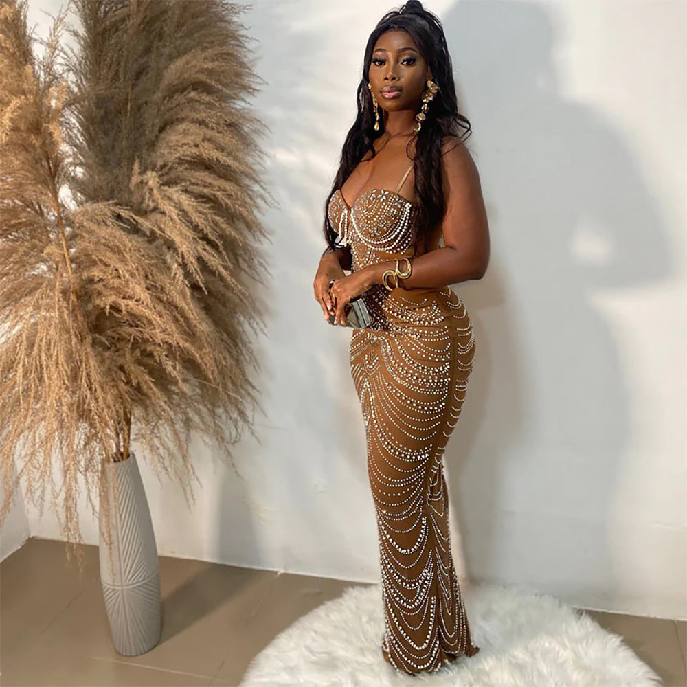 MB1212 Women's Rhinestone Beaded Evening Gown