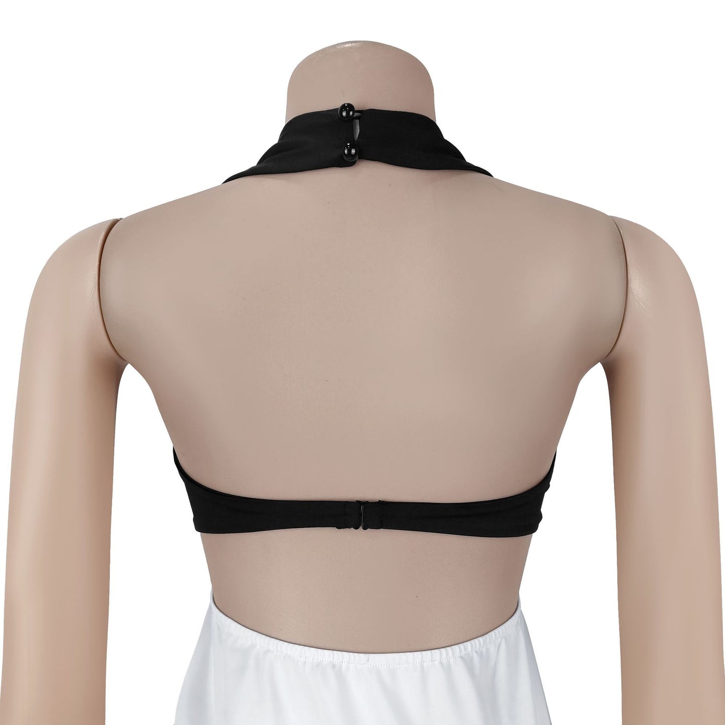 MB1601 Black & White Halter Plunging V Maxi Dress