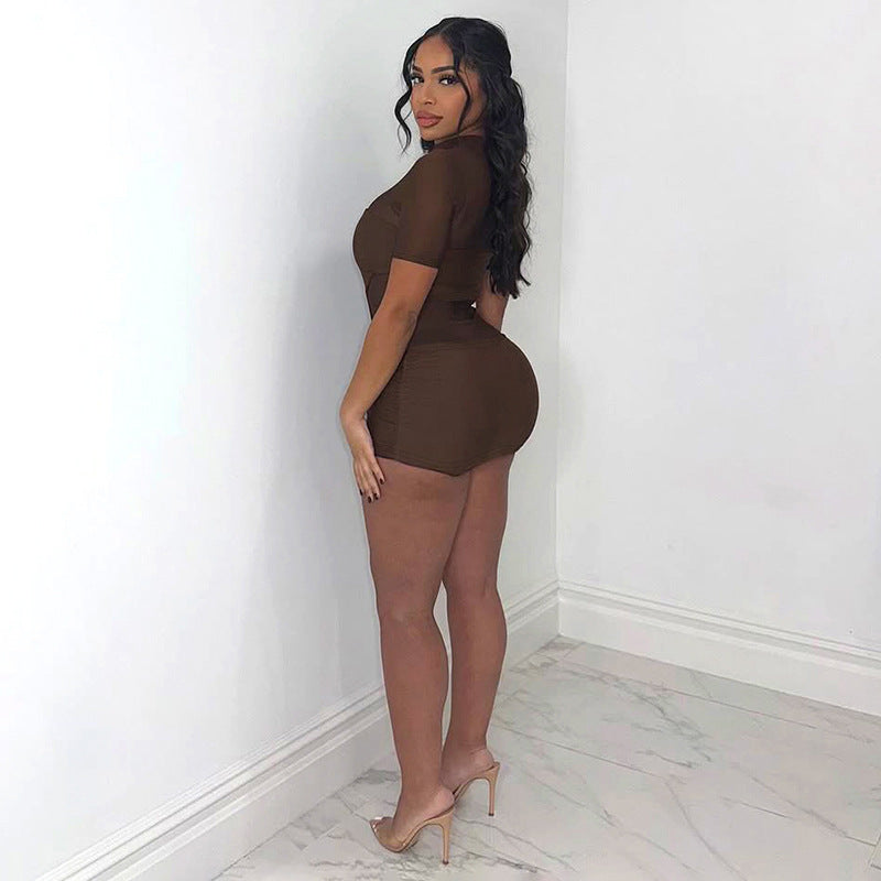 MB10157 Women's Mesh See Through Bodysuit - Two Layered Sexy Bodycon Matching